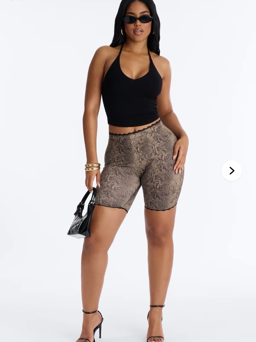 Florentina Lace Trim Biker Short - Brown Combo
